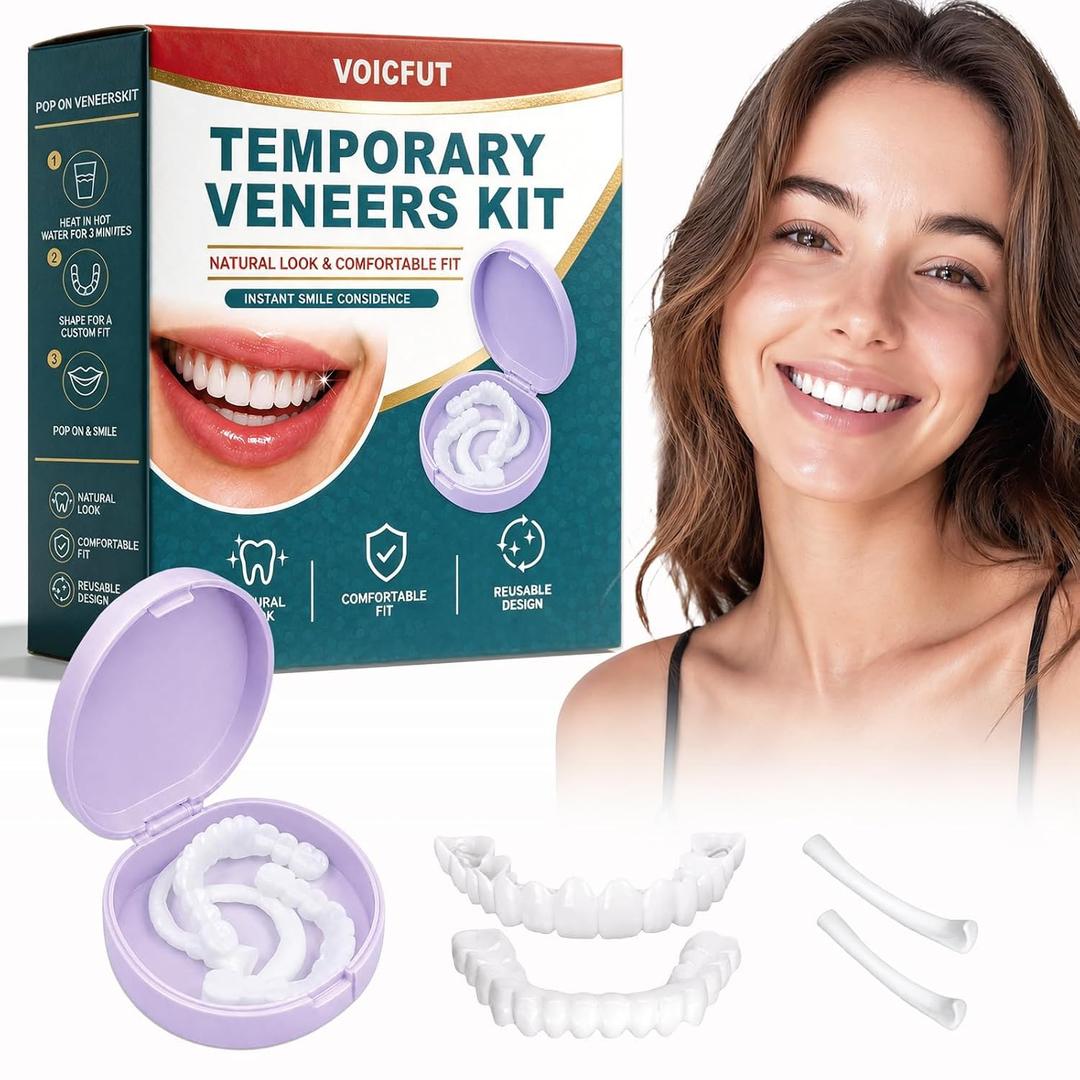 Veneers Teeth for Women and Men, Natural-Looking Fake Teeth Cover, Easy-to-Wear Reusable Pop On Veneers, Temporary Cosmetic Cover for a Fuller-Looking Smile (Pack of 1)