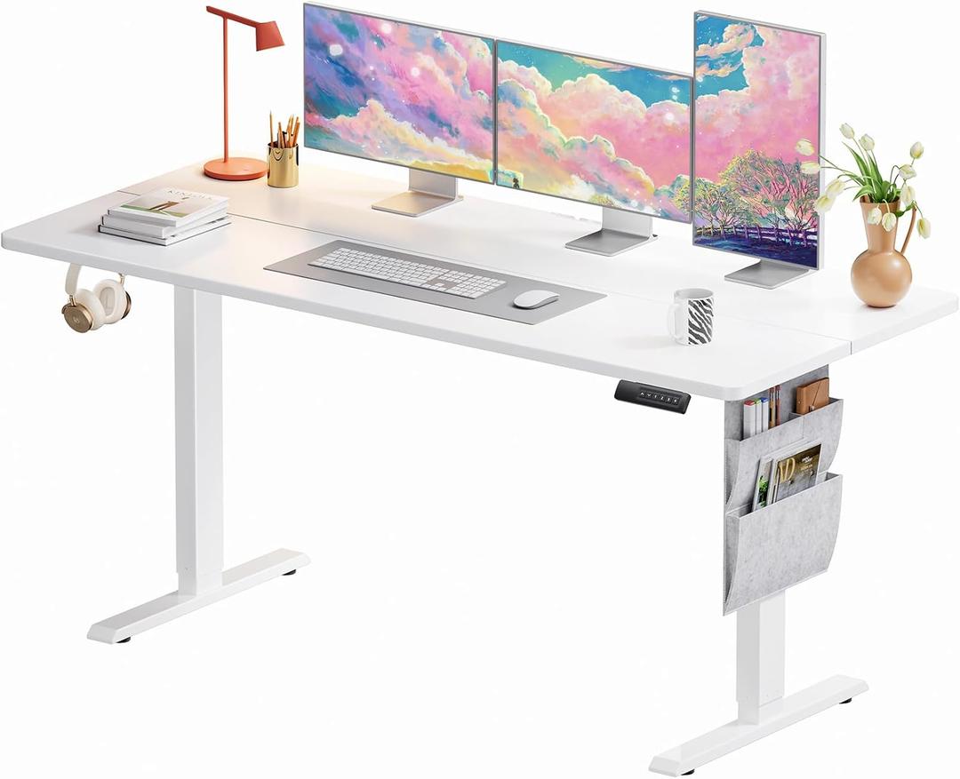 Marsail Standing Desk,Home Office Adjustable Heights Desk,Stand Up Desk,63x24 Inches Desktop Sit Stand Gaming Computer Desk for Study,Writing with 4 Memory Presets,Headphone Hook,Cable Organizer,White