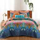 Levtex Home - Mackenzie Bedspread Set - Queen Bedspread and Two Standard Shams - Bohemian - Teal, Orange, Yellow, Green, Blue - Bedspread (110X106in.) and Shams (20x26in.) - Cotton