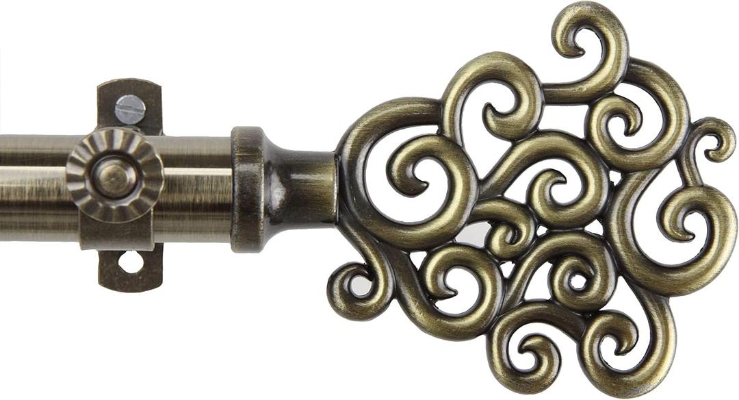 Rod Desyne Sophie 13/16" Single Curtain Rod, 18-28 inch, Antique Brass