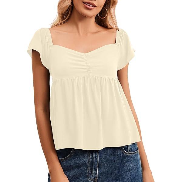 winkbay Women's Square Neck Peplum T Shirt Long Sleeve Button Front Going Out Tops L