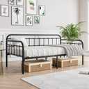 Metal Daybed Frame Twin Size with Steel Slats Platform Furniture, Black (Without Trundle)