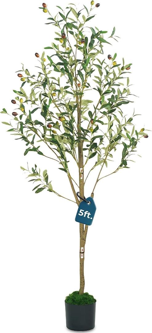 5ft Artificial Olive Tree with Insert Pot & Moss - Fake Indoor Plant