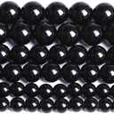 6mm 130pcs Natural Black Agates Onyx Stone Beads Smooth Round Loose Spacer Beads for Jewelry Making DIY Bracelets 32" 2 Strands