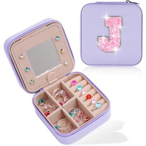 Uygafly Travel Jewelry Case - Personalized Jewelry Box for Women,Small Jewelry Organizer Cute Jewelry Organizers and Storage Aesthetic,Travel Essentials Birthday Gifts for Girls Women | Lavender,J