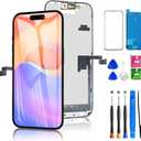 for iPhone 16 Pro Max Screen Replacement, 6.9 inch LCD Display 3D Touch Full HD Digitizer Frame Assembly, Compatible with A3296,A3084,A3295,A3297 Models, Repair Kit + Screen Tempered Protector