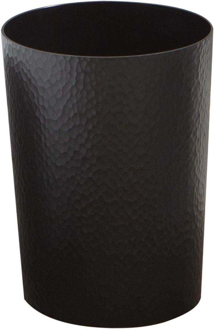 Bath Bliss Hammered Design Waste Bin | 1 Pack | Round Open Top | 10 Liter | Bathroom Trash Can | Kitchen | Office | Bedroom | Textured Plastic | Wastebasket | Black