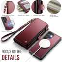 Defencase for Samsung Galaxy S22 Ultra Magnetic Wallet Case Compatible with Magsafe with RFID Blocking Zipper & Card Holder Women, PU Leather Detachable Phone Case for Galaxy S22 Ultra 6.8", Wine Red