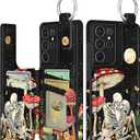 Shorogyt for Samsung S21 Ultra Wallet Case with Card Holder - Designer Mushroom Skull Pattern Kickstand Magnetic Clasp Back Flip Folio Leather Phone Cases for Women Men Girls for Galaxy S21 Ultra