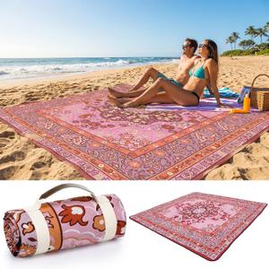 Mindsoft Boho Picnic Blankets 80''x 80'' Extra Large Beach Blanket Waterproof Sandproof Foldable Machine Washable Vintage Grass Lawn Park Mat for Family Camping Party Music Festival