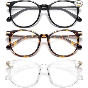 Gaoye 3 Pack Blue Light Blocking Glasses, Retro Round Eyewear Frame Anti Eyestrain Computer Glasses for Women Men  GY1688 (Black+Tea Leopard+Transparent)