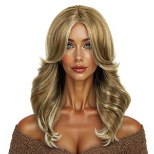 Long Layered Synthetic Hair Wigs for Women with Bang Mixed Light Blonde for Daily Party Use (W6237#16H613)