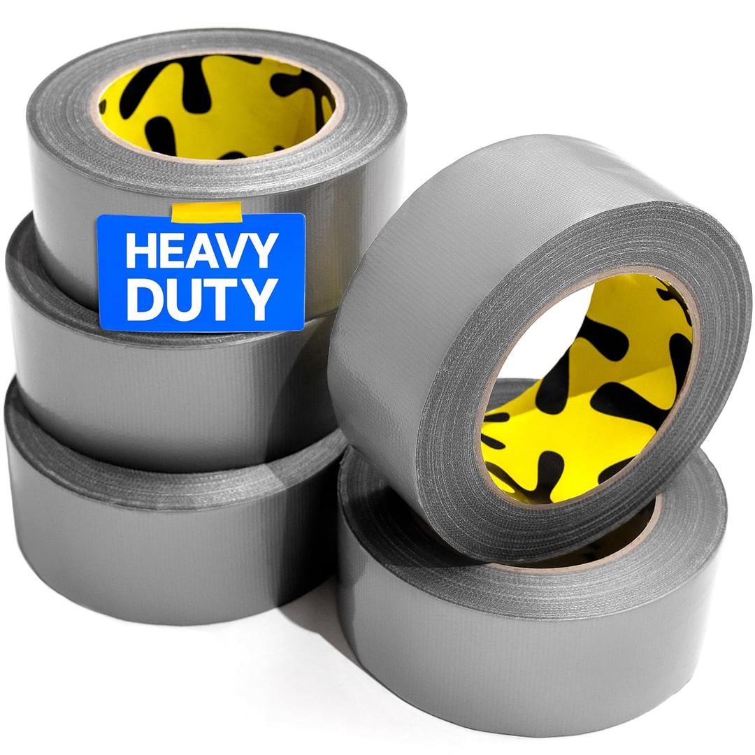 5 Pack Duct Tape Heavy Duty Waterproof - 2 In x 90 Ft - All-Weather, Silver, Easy to Tear, Strong Hold, No Residue, Gray Bulk Waterproof Tape for Repairs, DIY, Sealing, B2B, Home, Office, Outdoor Use