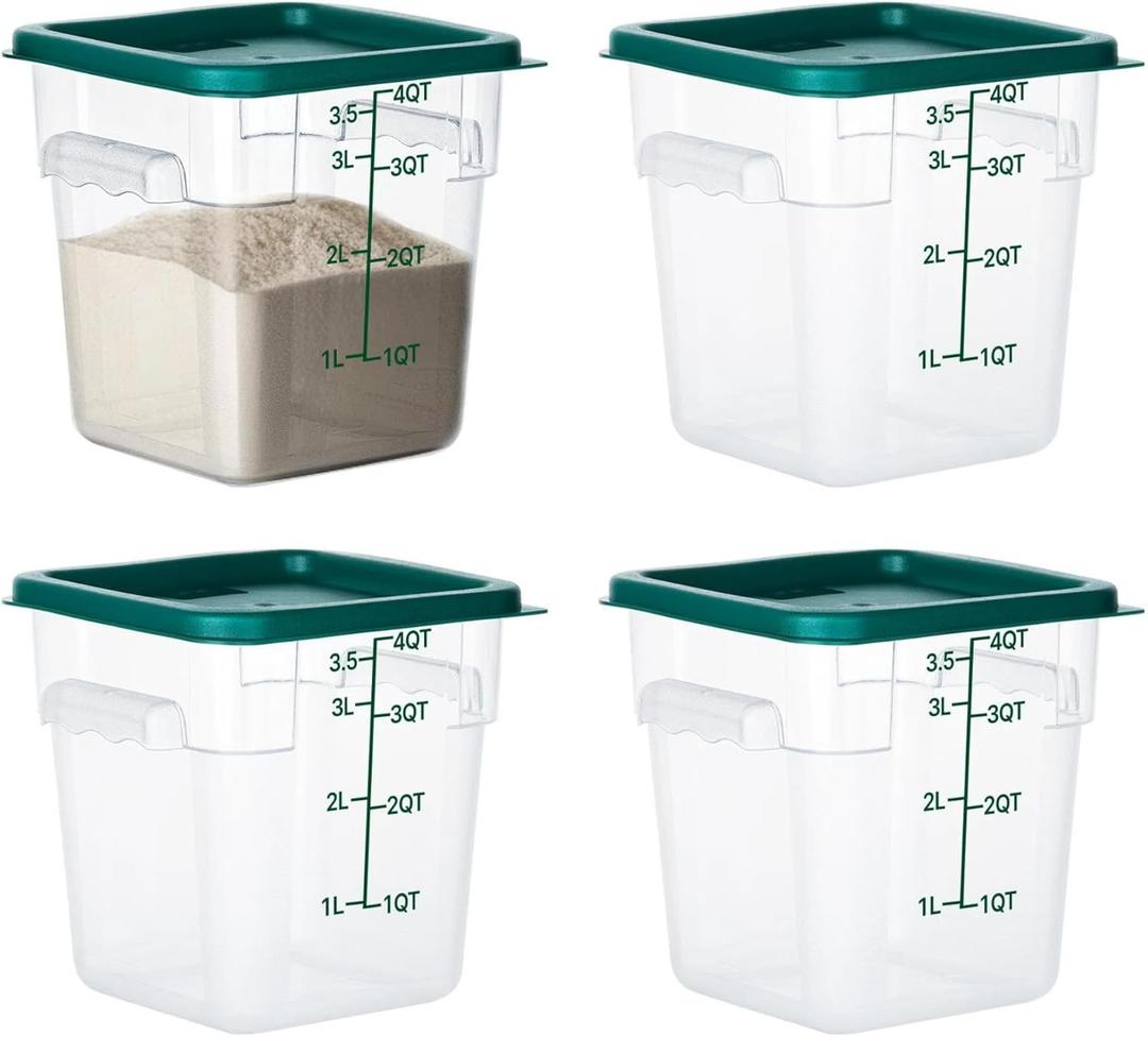 BIEAMA 4 Pack Food Storage Containers with Lids, 4 Quart Square Commercial Food Containers, NSF, Polycarbonate, Clear