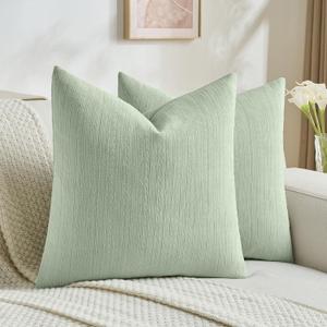 FUTEI Pack of 2 Solid Chenille Throw Pillow Covers 24x24 Inch Soft Cozy Wheat Ear Striped Textured Decorative European Cushion Cases Modern Farmhouse Accent for Couch Bed Living Room, Sage Green