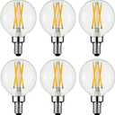 Arberlic G16.5 Light Bulb,4W E12 LED Bulb dimmable Equivalent E12 Candelabra Bulb 40 Watt,Warm White 2700K,400lm,CRI85+,AC120V,Edison Style,Clear Glass,ETL Listed,Pack of 6