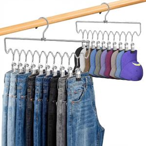 Pants Hangers Space Saving with Clips,Closet Organizers and Storage,20 Non-Slip Rubber Clips Metal Legging Organizer for Jeans Skirt Home Essentials,Dorm Room Essentials for College Students Girls Guy