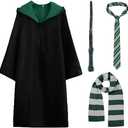 Kitimi Wizard Costume Cosplay Set, Wizard Cloak Robe for Adults Teens, Wizarding Halloween Costume Accessories for Party4, XL