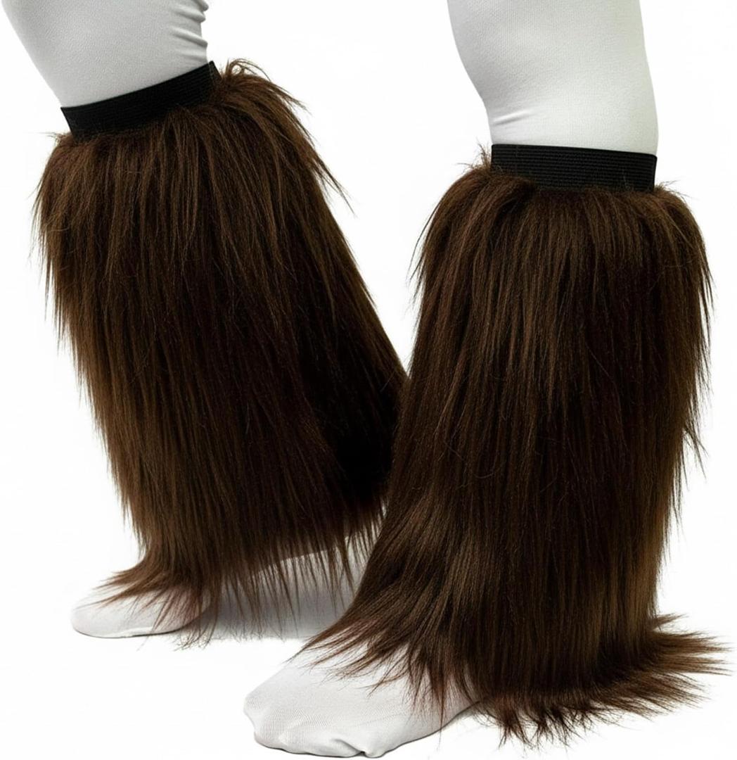 FHQHTH Faux Fur Leg Warmers for Women 10" Faux Fur Boot Cuffs, Fluffy Rave Festival Costume Sleeves for Heels & Boots (Brown)