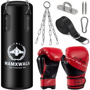 Kids Punching Bag Set Unfilled, Hanging Boxing Bag Kickboxing Bag with Boxing Gloves, Kids Boxing Set for 3-12 Years, for Youth Karate Muay Thai Kick Taekwondo Training