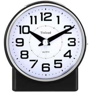 Tinload 4.3" No Ticking Analog Alarm Clock,Silent Readable for Seniors,Easy to Set,Gradual Rise Alarm,Big Numbers,On/Off Switch on Side,Gentle Wake,Snooze,Lighted on Demand,Battery Operated,Black