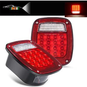 LIMICAR RV Tail Lights, Square 43 LED Trailer Lights, 2PCS Red/White Stop Turn Back up Reverse Tail Lights w/License Plate Light for Truck Trailer Jeep YJ TJ JK CJ