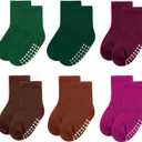 2 x 6 pack baby socks, cotton crew children's socks, non-slip grip socks, unisex, for toddlers, boys, girls, 12-24 Months (6 Pairs-green/Darkgreen/Redbrown/Maroon/Caramel/Magenta)