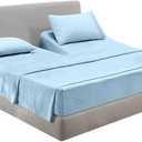 SGI bedding 28" King Split Top Flex Head Sheet 100% Egyptian Cotton Sheet Set - 600 Thread Count Flex Top Sheet Adjustable Bed - 4 Piece Sheet Set 15" Deep Pocket Sleep Number Bed - Light Blue Solid