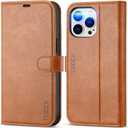 TUCCH Case for iPhone 14 Pro Max Case Wallet, [TPU Shockproof Inner Shell], PU Leather [RFID Blocking] 4 Card Holder Magnetic Stand Protective Cover Compatible with iPhone 14 Pro Max, Textured Brown