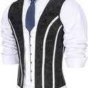 Mens Corset Vest Lace Up Shaping Tops Bones Vintage Dress Waistcoat Print Formal Slimm Fit Wedding Stage (X-Large, Blackprint Mixed White)
