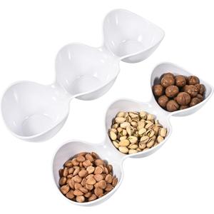Blue Boat 2PC 14.5" x 5" Melamine 3-Section Divided Dishes, Stackable Serving Tray, 3 Compartment Appetizer Serving Tray, White Divided Serving Dishes, for Snack, Food, Serving Platter Set of 2