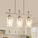 21.2" Dining Room Light Fixture/Chandelier Over Table, 3-Light Brushed Nickel Kitchen Island Lighting with Clear Glass Shade, Modern Hanging Pendant Lights Fixture for Kitchen Island, Dining Room, Bar