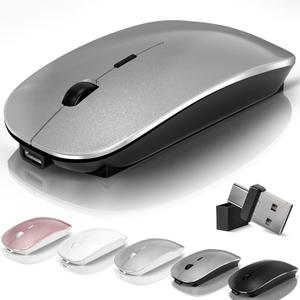 Kovess Wireless Bluetooth Mouse for Mac Air MacBook Pro Laptop PC Pad Optical Rechargeable Silent Mouse with Jiggler Mode Dual Mode Switch Bluetooth 5.2/3.0 and 2.4G USBA & USBC Receiver Silvery