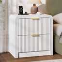 Decofy 23'' Wide Fluted Nightstand with Charging Station, White