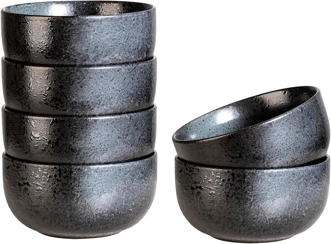 S&Q'S CERAMICS Ceramic Small Bowls for Kitchen, Set of 6, 9 ounces Ice Cream Bowls, Small Serving Bowls for Soup, Dipping, Condiments, Side Dishes, Snack, Prep (Black and Grey (4.25 inch)