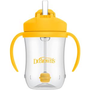 Dr. Brown's Milestones Baby's First Straw Cup, Training Cup with Weighted Straw, 9oz/270mL, Vintage Yellow, BPA Free, 6m+