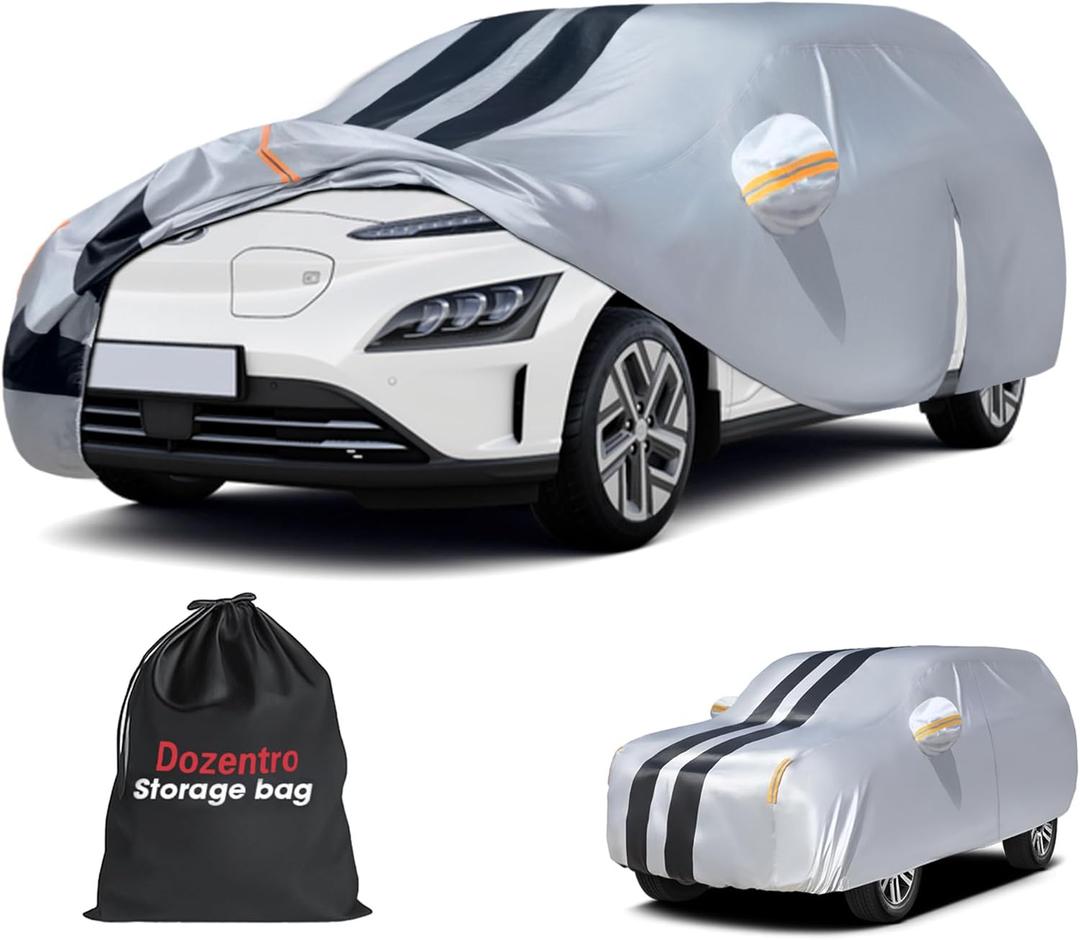 Multi-Layer Car Cover Custom Fit for Hyundai Kona(EV)(2017-2026), 100% Waterproof All Weather for Automobiles, Gift with Towel, Heavy Duty Car Covers for Rain Sun UV Protection with Door Zipper.