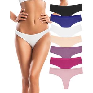 Dyienocs 7 Pack Cotton Thongs for Women Sexy Low Rise Ribbed Hipster Breathable Panties Soft Womens Bikini Underwear - 2XL Multicolor