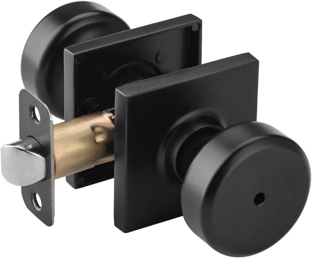 Black Interior Door Knobs for Bathroom & Bedroom, Pismo Doorknob Turn Lock with Square Rosette, Heavy Duty Privacy Door Knob with Lock (1)
