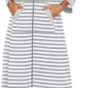 Ekouaer Women Zipper Robe 3/4 Sleeves Loungewear Dress Full Length Sleepwear Pockets Housecoat Nightgown Long Bathrobe (Medium, Grey White Stripe)