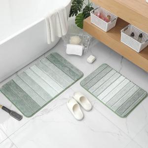 Kmson 2 Piece Ombre Bathroom Rugs Set, Non Slip, Quick Drying, Ultra Soft and Water Absorbent Bath Carpet for Bedroom Floor Living Room,Machine Washable Green