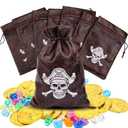 8pcs Pirate Loot Bags 6.5x4.5In Pirate Goodie Bag with Drawstring Faux Cow Skin Pirate Treat Tote Gift Bag for Adventure Treasure Hunt Pirate Themed Birthday Medieval Party Game Favor Supplies