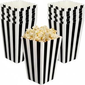 48 Pcs Black Striped Popcorn Boxes 5.51 X 5.51 X 0.19 in Foldable Paper Popcorn Containers for Movie Nights Party Favors Wedding Dessert Tables Candy and Cookie Serving