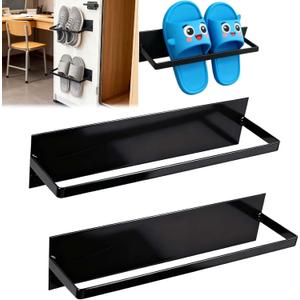 2 Pack Magnetic Hanging Shoe Rack No Drilling - Wall Mounted Shoe Organizer for RV, Entryway & Iron Door | Multi-Functional Towel Holder & Space-Saving Storage Shelf (Black, 9.4"2.36"2.3")