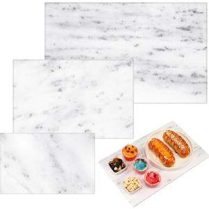 Hushee 3 Pcs Marble Cutting Board for Kitchen Marble Serving Tray Platter Different Sizes 9 x 6'' 12 x 8'' 16 x 10'' Non Slip Feet Pastry Cheese Tray for Pizza Bread Cake Baking Display(White)