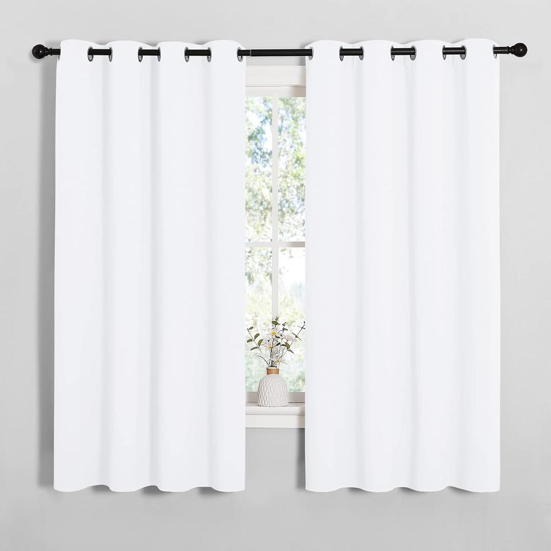NICETOWN Draperies Curtains Panels, Blocking Out 50% Sunlight Window Treatment Curtains, Small Window Drapes for Bedroom (2 Panels, 55 by 68, White)