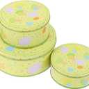 Angoily 3pcs Random Style Easter Tinplate Boxes Round Nesting Box Jewelry Trinket Box Foods Storage Container Tin for Candy Cookies Chocolate Snacks Easter Party Favors