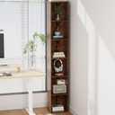 6-Tier Tall Narrow Bookshelf, 70.5" Skinny Thin Bookcase, Brown | Corner Shelf Slim Storage Cabinet,Wood DVD CD Media Cube Organizer Tower Rack for Small Spaces, Bedroom, Living Room, Office