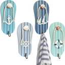 Cute Flip Flop Small Towel Wall Hooks- Wooden Beach-Themed Rack with Metal Hooks (9.3") - Coastal Decor for Bathroom & Poolside, Beach Houses for Hanging Key Purse (Blue and White)