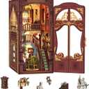 Fsolis Book Nook Kits, DIY Miniature House Kit 3D Puzzles for Adults Tiny House Mini Craft Bookshelf Nook Decor Gifts for Women Teenagers Book Lovers (Library of Wisdom)